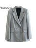 Willshela Women With Pockets Solid Double Breasted Blazer Vintage Long Sleeves Notched Neck Female Chic Lady Outfits
