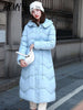 Winter 2023 White Down Cotton Jacket With Big Fur Collar Thickened Over The Knee Medium Length Drawstring Waist Loose Slimming