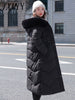 Winter 2023 White Down Cotton Jacket With Big Fur Collar Thickened Over The Knee Medium Length Drawstring Waist Loose Slimming