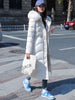 Winter 2023 White Down Cotton Jacket With Big Fur Collar Thickened Over The Knee Medium Length Drawstring Waist Loose Slimming