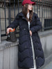 Winter 2023 White Down Cotton Jacket With Big Fur Collar Thickened Over The Knee Medium Length Drawstring Waist Loose Slimming