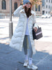 Winter 2023 White Down Cotton Jacket With Big Fur Collar Thickened Over The Knee Medium Length Drawstring Waist Loose Slimming