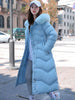 Winter 2023 White Down Cotton Jacket With Big Fur Collar Thickened Over The Knee Medium Length Drawstring Waist Loose Slimming