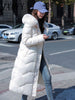 Winter 2023 White Down Cotton Jacket With Big Fur Collar Thickened Over The Knee Medium Length Drawstring Waist Loose Slimming