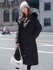 Winter 2023 White Down Cotton Jacket With Big Fur Collar Thickened Over The Knee Medium Length Drawstring Waist Loose Slimming