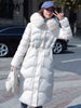 Winter 2023 White Down Cotton Jacket With Big Fur Collar Thickened Over The Knee Medium Length Drawstring Waist Loose Slimming