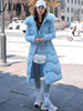 Winter 2023 White Down Cotton Jacket With Big Fur Collar Thickened Over The Knee Medium Length Drawstring Waist Loose Slimming
