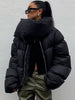 Winter Bubble Coat Women Scarf Collar Oversized Down Coat Casual Short Puffer Jacket Black Thick Parka Loose Warm Outerwear