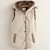 Winter Cashmere Vest Women Thick Hooded Sleeveless Jacket Casual Loose Solid Padded Coat  Button-up Warm Waistcoat With Pockets