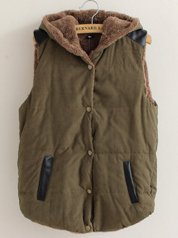 Winter Cashmere Vest Women Thick Hooded Sleeveless Jacket Casual Loose Solid Padded Coat  Button-up Warm Waistcoat With Pockets