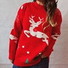 Winter Christmas Pullover Women Vintage Deer Knitted Sweater Casual Loose Long Sleeve Knitwear Female Elegant O-Neck Warm Jumper