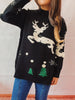 Winter Christmas Pullover Women Vintage Deer Knitted Sweater Casual Loose Long Sleeve Knitwear Female Elegant O-Neck Warm Jumper