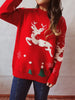 Winter Christmas Pullover Women Vintage Deer Knitted Sweater Casual Loose Long Sleeve Knitwear Female Elegant O-Neck Warm Jumper