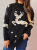 Winter Christmas Pullover Women Vintage Deer Knitted Sweater Casual Loose Long Sleeve Knitwear Female Elegant O-Neck Warm Jumper