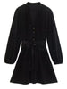 Winter Dot Velvet Vintage Dress Women Single Breasted Dress Female Elegant Long Sleeve Mini Party Dress With Belt Robes