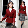 Winter Doulble Breasted Wool Blazer Women Casual Office Lady Professional Temperament and Houndstooth Midi Mermaid Skirt Suit