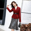 Winter Doulble Breasted Wool Blazer Women Casual Office Lady Professional Temperament and Houndstooth Midi Mermaid Skirt Suit