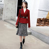 Winter Doulble Breasted Wool Blazer Women Casual Office Lady Professional Temperament and Houndstooth Midi Mermaid Skirt Suit