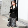 Winter Doulble Breasted Wool Blazer Women Casual Office Lady Professional Temperament and Houndstooth Midi Mermaid Skirt Suit
