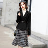 Winter Doulble Breasted Wool Blazer Women Casual Office Lady Professional Temperament and Houndstooth Midi Mermaid Skirt Suit