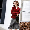 Winter Doulble Breasted Wool Blazer Women Casual Office Lady Professional Temperament and Houndstooth Midi Mermaid Skirt Suit