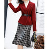 Winter Doulble Breasted Wool Blazer Women Casual Office Lady Professional Temperament and Houndstooth Midi Mermaid Skirt Suit