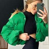 Winter Down Jacket For Women Hooded Button-up Padded Jacket Casual Solid Down Coat Korean Green Outerwear With Pocket