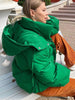 Winter Down Jacket For Women Hooded Button-up Padded Jacket Casual Solid Down Coat Korean Green Outerwear With Pocket