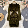 Winter Dress Women Vintage Velvet Party Dress Vestidos Sexy V-neck Long Sleeve High Waist Draped Irregular Midi Bodycon Dresses