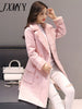 Winter Mid-Length Lamb Fur Coat Women's Fleece-Lined Thickened Cotton-Padded Coat Large Fur Collar Slim Coat Fashion