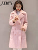 Winter Mid-Length Lamb Fur Coat Women's Fleece-Lined Thickened Cotton-Padded Coat Large Fur Collar Slim Coat Fashion