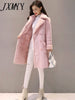 Winter Mid-Length Lamb Fur Coat Women's Fleece-Lined Thickened Cotton-Padded Coat Large Fur Collar Slim Coat Fashion