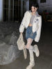 Winter Faux Fur Y2K Cropped Jacket White Coat for Women Stand Collar Patchwork Long Sleeve Zip Up Plush Jacket Korean Streetwear