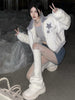Winter Faux Fur Y2K Cropped Jacket White Coat for Women Stand Collar Patchwork Long Sleeve Zip Up Plush Jacket Korean Streetwear