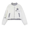 Winter Faux Fur Y2K Cropped Jacket White Coat for Women Stand Collar Patchwork Long Sleeve Zip Up Plush Jacket Korean Streetwear