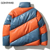 Winter Faux Leather Jacket Parka Streetwear Hip Hop Color Block Patchwork Thicken Warm Coat Harajuku Casual Padded Bubble Jacket