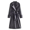Winter Faux Leather Jacket Women Vintage Belted Long Coat Casual Lapel OuterwearLong Sleeve Slim Jacket Solid Streetwear