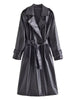 Winter Faux Leather Jacket Women Vintage Belted Long Coat Casual Lapel OuterwearLong Sleeve Slim Jacket Solid Streetwear