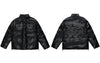 Winter Faux Leather Parkas Jackets Streetwear Hip Hop Embroidery Skull Skeleton Thicken Warm Bubble Padded Coats Casual Jackets