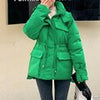 Winter Hooded Down Coat Korean Drawstring Padded Jacket Thicken Casual Zipper Women Jacket Loose Outerwear With Pockets