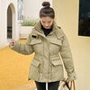 Winter Hooded Down Coat Korean Drawstring Padded Jacket Thicken Casual Zipper Women Jacket Loose Outerwear With Pockets