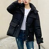 Winter Hooded Down Coat Korean Drawstring Padded Jacket Thicken Casual Zipper Women Jacket Loose Outerwear With Pockets