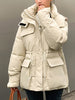 Winter Hooded Down Coat Korean Drawstring Padded Jacket Thicken Casual Zipper Women Jacket Loose Outerwear With Pockets