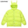 Winter Hooded Jacket Parkas Streetwear Solid Color Devil Horns Thicken Warm Bubble Padded Coats Harajuku Puffer Outwear