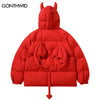 Winter Jacket Hooded Parkas with Bag Streetwear Hip Hop Devil Horn Thick Warm Bubble Padded Coats Harajuku Casual Puffer Jackets