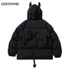 Winter Jacket Hooded Parkas with Bag Streetwear Hip Hop Devil Horn Thick Warm Bubble Padded Coats Harajuku Casual Puffer Jackets