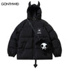 Winter Jacket Hooded Parkas with Bag Streetwear Hip Hop Devil Horn Thick Warm Bubble Padded Coats Harajuku Casual Puffer Jackets