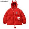 Winter Jacket Hooded Parkas with Bag Streetwear Hip Hop Devil Horn Thick Warm Bubble Padded Coats Harajuku Casual Puffer Jackets