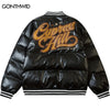 Winter Jacket Men Leather Parkas Thicken Warm Coat Harajuku Embroidery Puffer Padded Bomber Coats Streetwear Bubble Puffer Coats