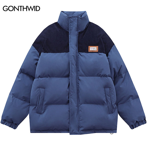 Winter Jacket Men Parkas Streetwear Harajuku Embroidery Patchwork Thicken Warm Padded Bubble Coats Hip Hop Loose Jackets